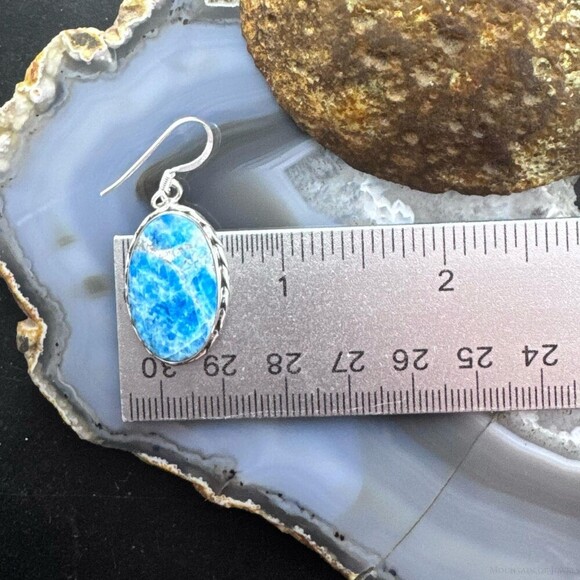 Sterling Silver Southwestern Style Oval Apatite Dangle Earrings For Women - Picture 9 of 10